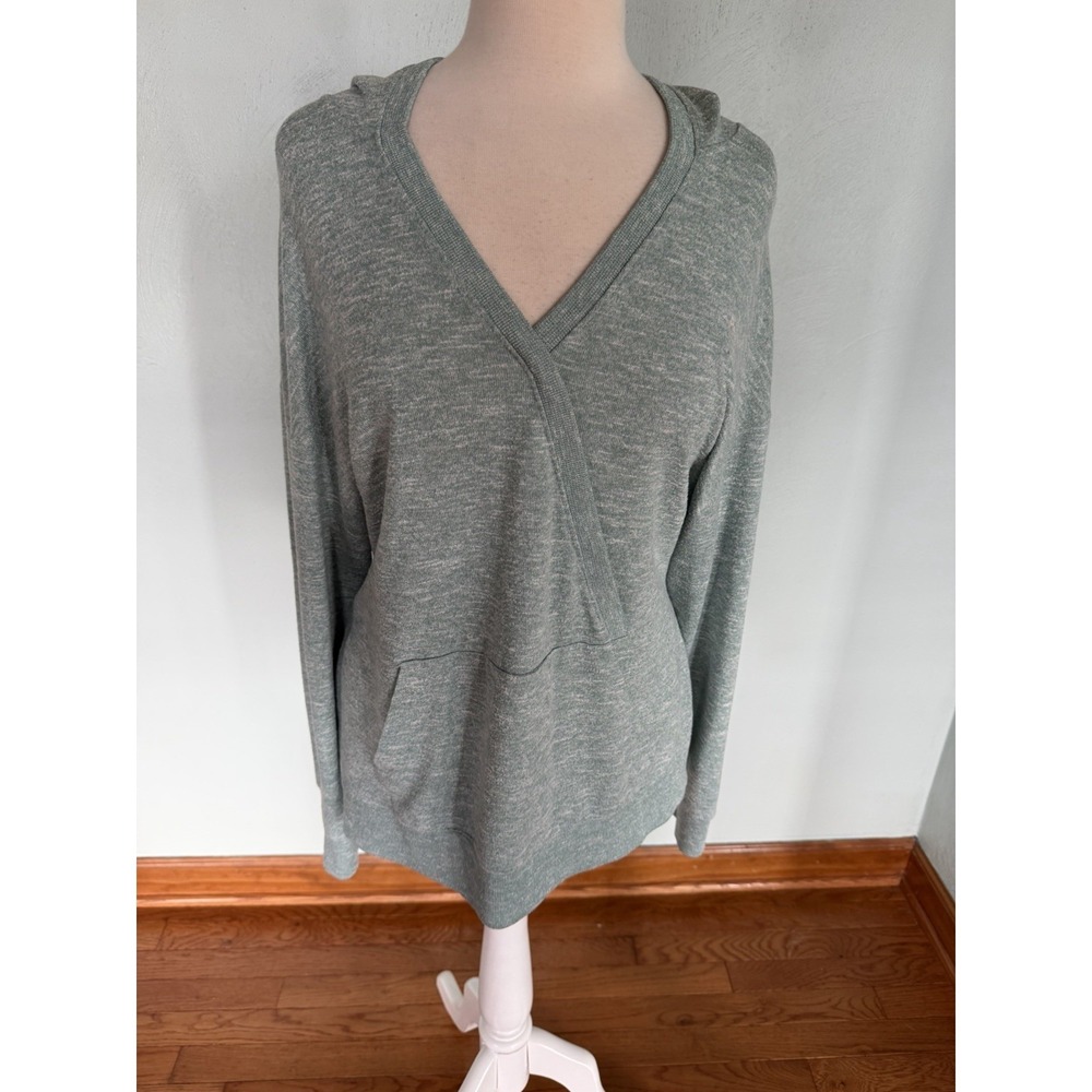 Reebok Wrap-Style V-Neck Sweater Hood Kangaroo Pocket Pullover Sz 2XL athleisure